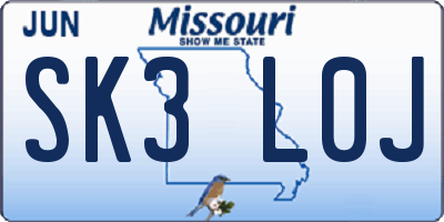 MO license plate SK3L0J