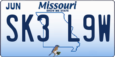 MO license plate SK3L9W