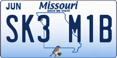 MO license plate SK3M1B