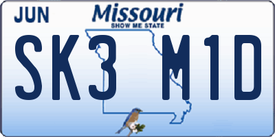 MO license plate SK3M1D