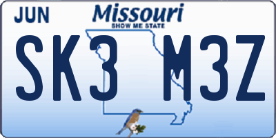 MO license plate SK3M3Z