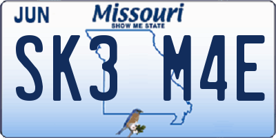 MO license plate SK3M4E