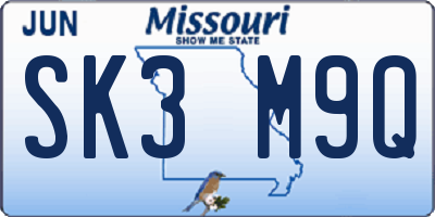MO license plate SK3M9Q