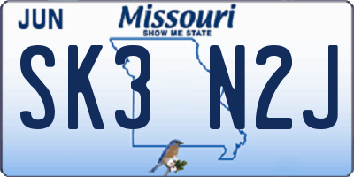 MO license plate SK3N2J
