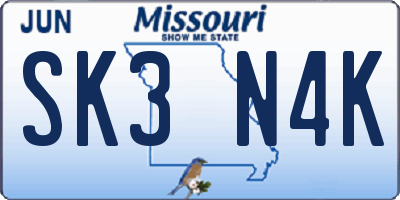 MO license plate SK3N4K