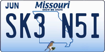 MO license plate SK3N5I