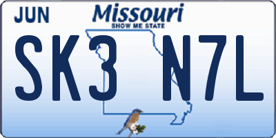 MO license plate SK3N7L
