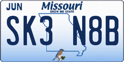 MO license plate SK3N8B
