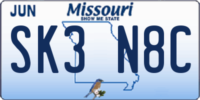 MO license plate SK3N8C