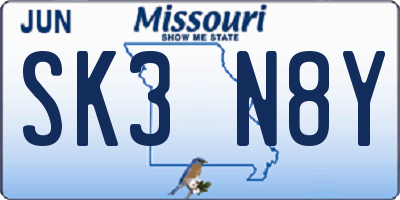 MO license plate SK3N8Y