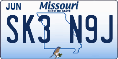 MO license plate SK3N9J