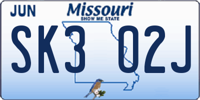 MO license plate SK3O2J