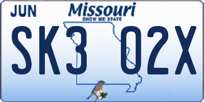 MO license plate SK3O2X