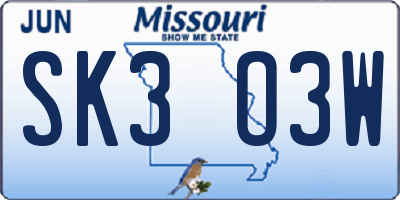 MO license plate SK3O3W