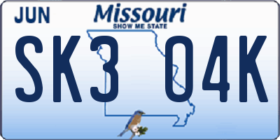 MO license plate SK3O4K