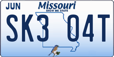 MO license plate SK3O4T