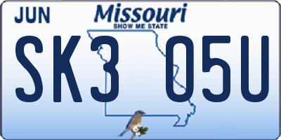 MO license plate SK3O5U
