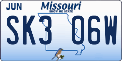 MO license plate SK3O6W
