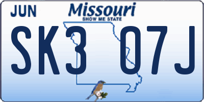 MO license plate SK3O7J