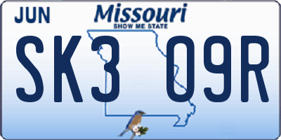 MO license plate SK3O9R
