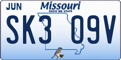 MO license plate SK3O9V