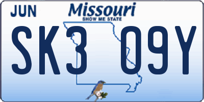MO license plate SK3O9Y