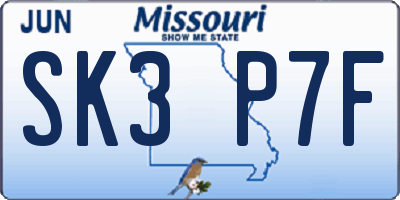 MO license plate SK3P7F