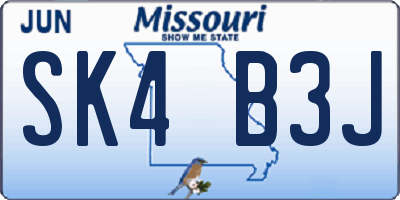 MO license plate SK4B3J