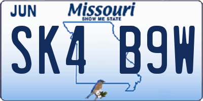 MO license plate SK4B9W