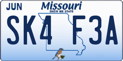 MO license plate SK4F3A