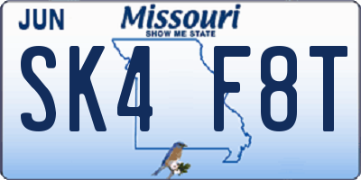 MO license plate SK4F8T
