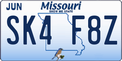 MO license plate SK4F8Z