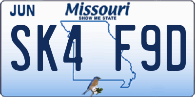 MO license plate SK4F9D