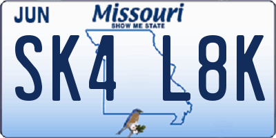 MO license plate SK4L8K