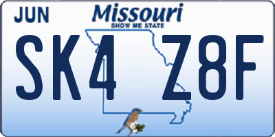 MO license plate SK4Z8F