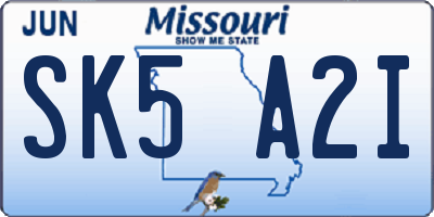 MO license plate SK5A2I