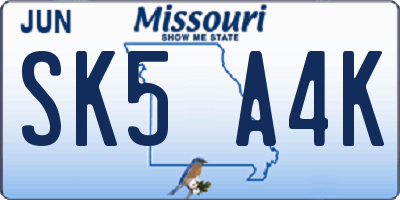 MO license plate SK5A4K