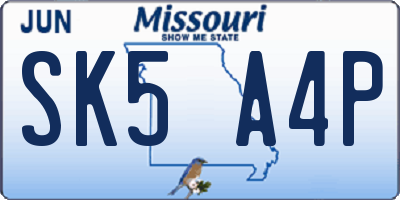 MO license plate SK5A4P