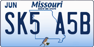 MO license plate SK5A5B