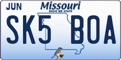 MO license plate SK5B0A