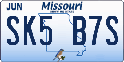 MO license plate SK5B7S