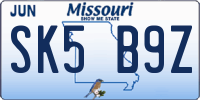 MO license plate SK5B9Z