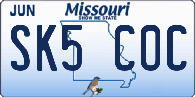 MO license plate SK5C0C