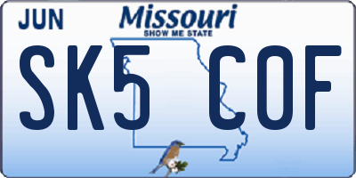 MO license plate SK5C0F
