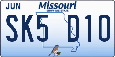 MO license plate SK5D1O