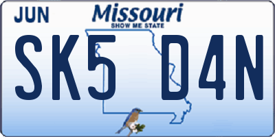 MO license plate SK5D4N