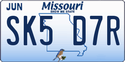 MO license plate SK5D7R