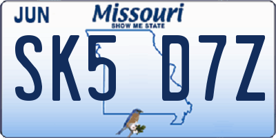 MO license plate SK5D7Z