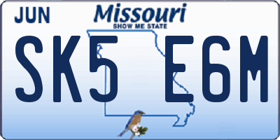 MO license plate SK5E6M