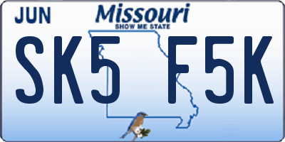 MO license plate SK5F5K